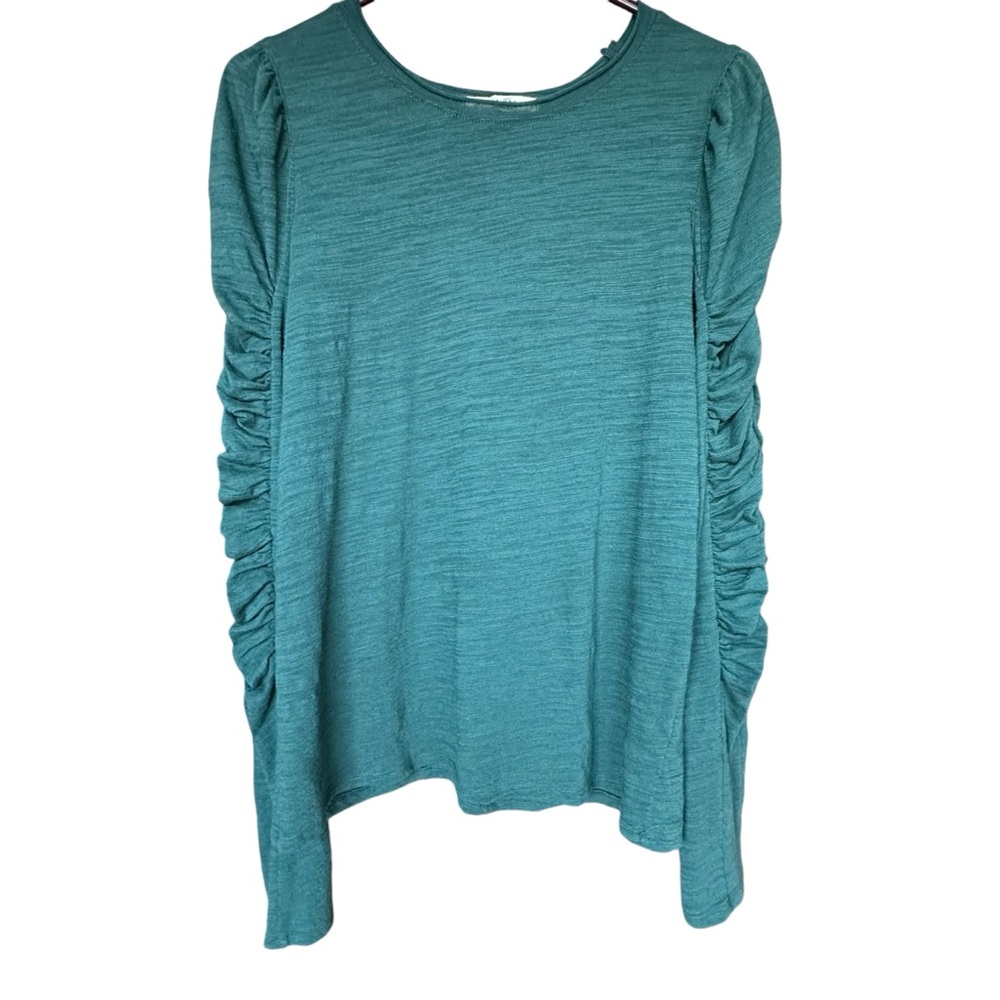 We the Free Ruched long Sleeve Top, Poof Sleeve Crew Neck Forrest Green …